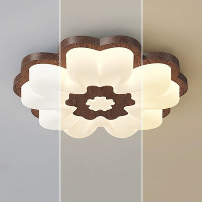 Contemporary Creative Flower Shape PE Rubberwood LED Flush Mount Ceiling Light For Bedroom