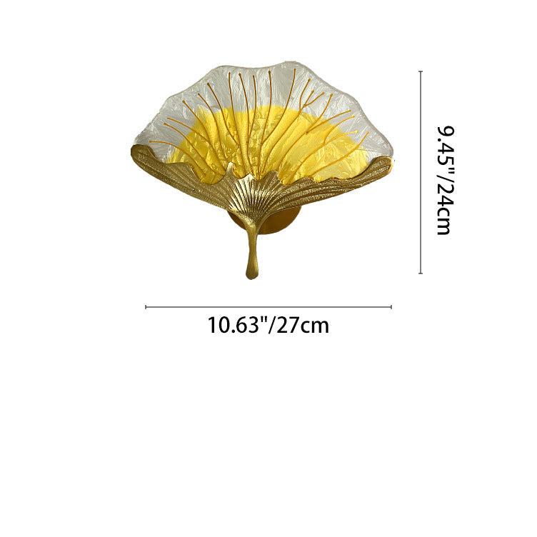 Contemporary Creative Ginkgo Leaf Copper Glaze Enamel LED Wall Sconce Lamp For Bedroom
