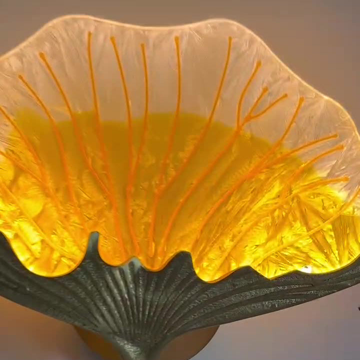 Contemporary Creative Ginkgo Leaf Copper Glaze Enamel LED Wall Sconce Lamp For Bedroom