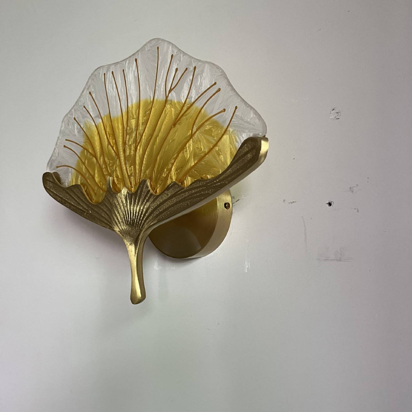 Contemporary Creative Ginkgo Leaf Copper Glaze Enamel LED Wall Sconce Lamp For Bedroom