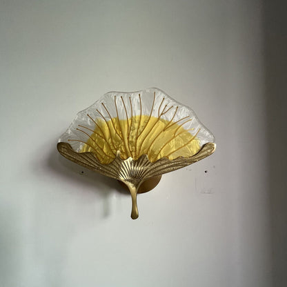 Contemporary Creative Ginkgo Leaf Copper Glaze Enamel LED Wall Sconce Lamp For Bedroom