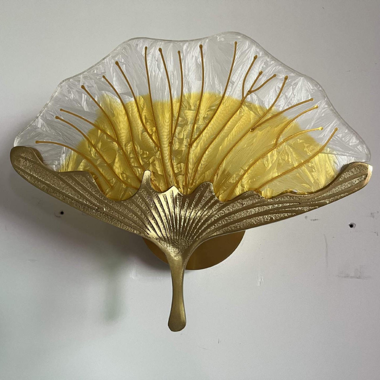 Contemporary Creative Ginkgo Leaf Copper Glaze Enamel LED Wall Sconce Lamp For Bedroom