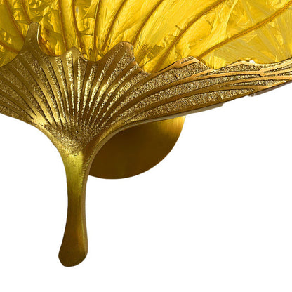 Contemporary Creative Ginkgo Leaf Copper Glaze Enamel LED Wall Sconce Lamp For Bedroom