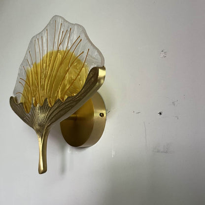 Contemporary Creative Ginkgo Leaf Copper Glaze Enamel LED Wall Sconce Lamp For Bedroom