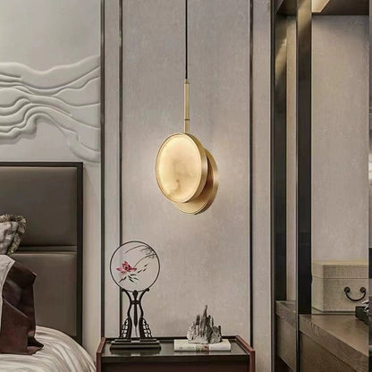 Contemporary Nordic Round Hardware Marble LED Pendant Light For Bedroom