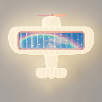 Contemporary Creative Cream Cartoon Airplane Shape Rectangle PE Iron LED Flush Mount Ceiling Light For Bedroom