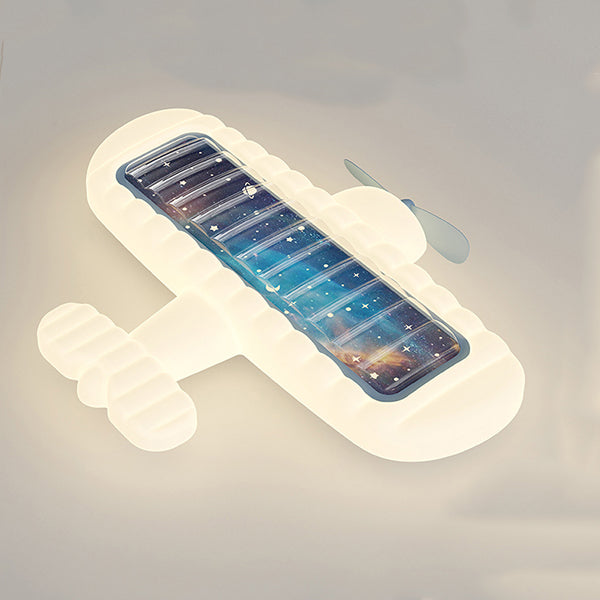 Contemporary Creative Cream Cartoon Airplane Shape Rectangle PE Iron LED Flush Mount Ceiling Light For Bedroom