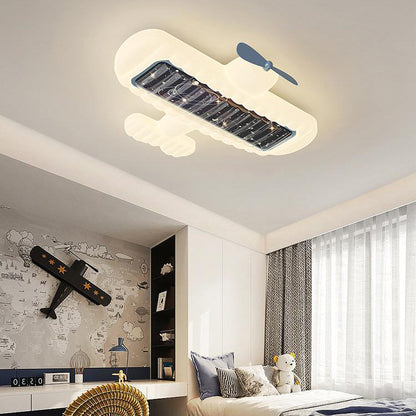 Contemporary Creative Cream Cartoon Airplane Shape Rectangle PE Iron LED Flush Mount Ceiling Light For Bedroom