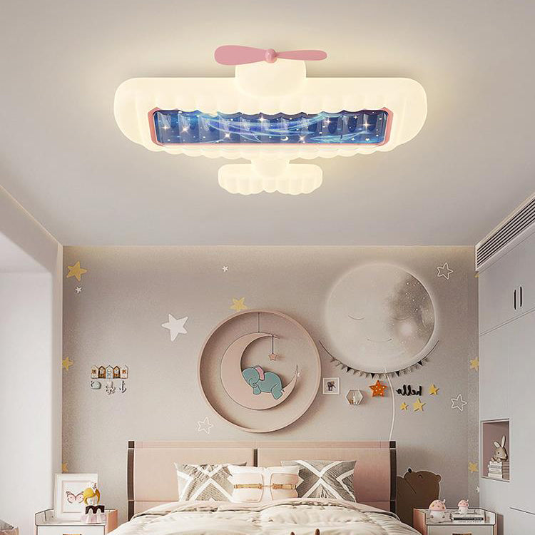 Contemporary Creative Cream Cartoon Airplane Shape Rectangle PE Iron LED Flush Mount Ceiling Light For Bedroom