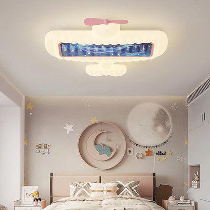 Contemporary Creative Cream Cartoon Airplane Shape Rectangle PE Iron LED Flush Mount Ceiling Light For Bedroom