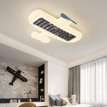 Contemporary Creative Cream Cartoon Airplane Shape Rectangle PE Iron LED Flush Mount Ceiling Light For Bedroom
