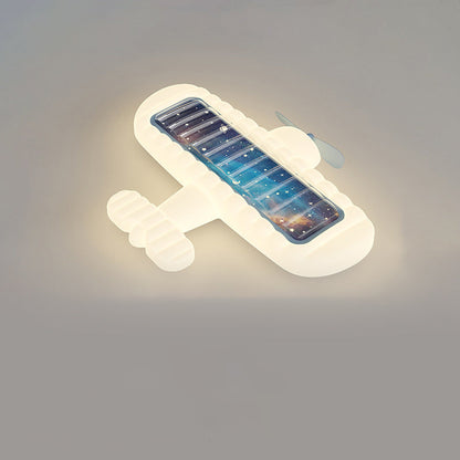 Contemporary Creative Cream Cartoon Airplane Shape Rectangle PE Iron LED Flush Mount Ceiling Light For Bedroom