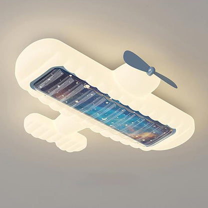 Contemporary Creative Cream Cartoon Airplane Shape Rectangle PE Iron LED Flush Mount Ceiling Light For Bedroom