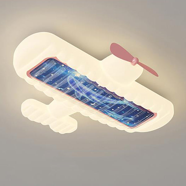 Contemporary Creative Cream Cartoon Airplane Shape Rectangle PE Iron LED Flush Mount Ceiling Light For Bedroom