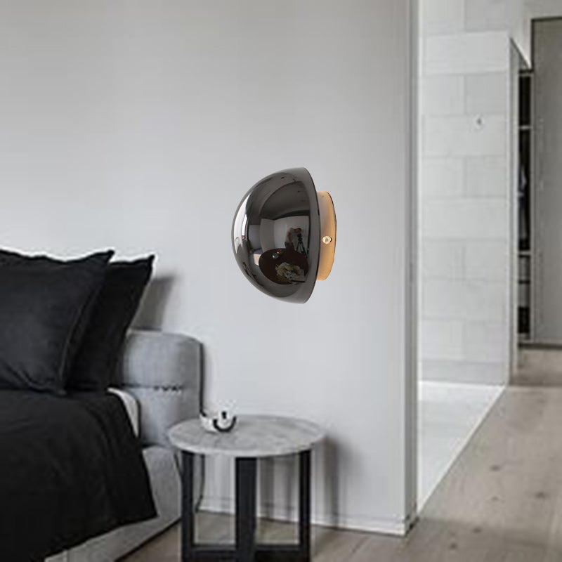 Modern Minimalist Meteorite Round Semi-Round Stainless Steel LED Wall Sconce Lamp For Bedroom