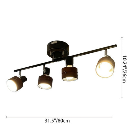 Contemporary Nordic Cylinder Linear Iron Wood Spotlight 4-Light Semi-Flush Mount Ceiling Light For Living Room