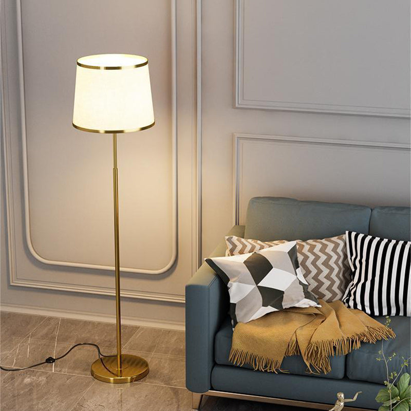 Modern Minimalist Round Cylinder Metal Iron Fabric 1-Light Standing Floor Lamp For Living Room