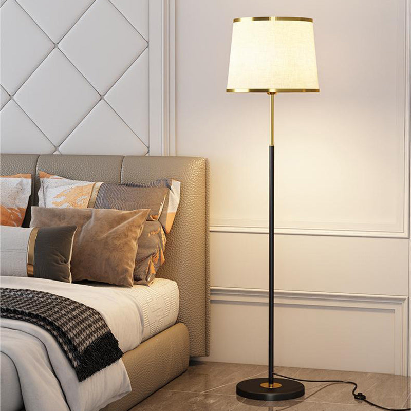 Modern Minimalist Round Cylinder Metal Iron Fabric 1-Light Standing Floor Lamp For Living Room