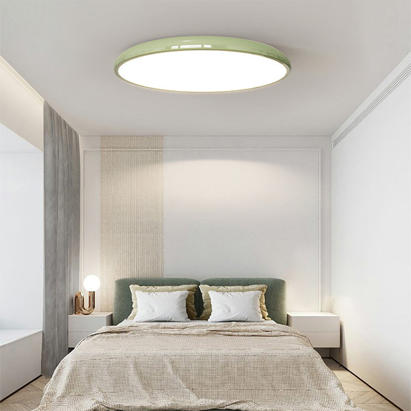 Contemporary Nordic Cream Round Iron LED Flush Mount Ceiling Light For Bedroom