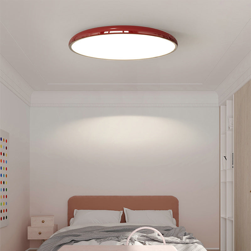 Contemporary Nordic Cream Round Iron LED Flush Mount Ceiling Light For Bedroom