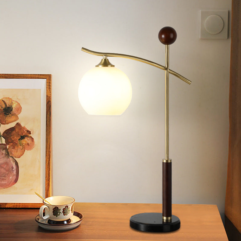 Contemporary Nordic Round Pleated Cone Rubberwood Marble Copper Glass PVC 1-Light Table Lamp For Bedroom