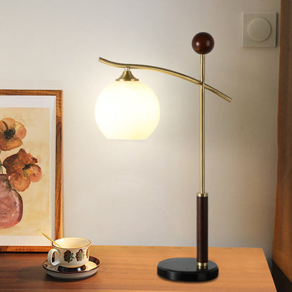 Contemporary Nordic Round Pleated Cone Rubberwood Marble Copper Glass PVC 1-Light Table Lamp For Bedroom