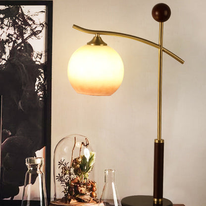 Contemporary Nordic Round Pleated Cone Rubberwood Marble Copper Glass PVC 1-Light Table Lamp For Bedroom
