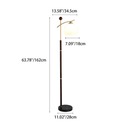 Contemporary Nordic Round Cone Pleated Rubberwood Copper Marble Glass PVC 1-Light Standing Floor Lamp For Living Room
