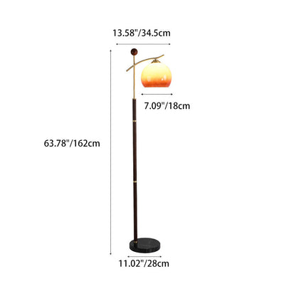 Contemporary Nordic Round Cone Pleated Rubberwood Copper Marble Glass PVC 1-Light Standing Floor Lamp For Living Room