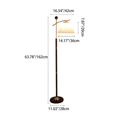 Contemporary Nordic Round Cone Pleated Rubberwood Copper Marble Glass PVC 1-Light Standing Floor Lamp For Living Room
