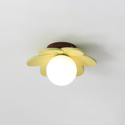 Contemporary Nordic Floral Orb Resin 1-Light Semi-Flush Mount Ceiling Light For Hallway