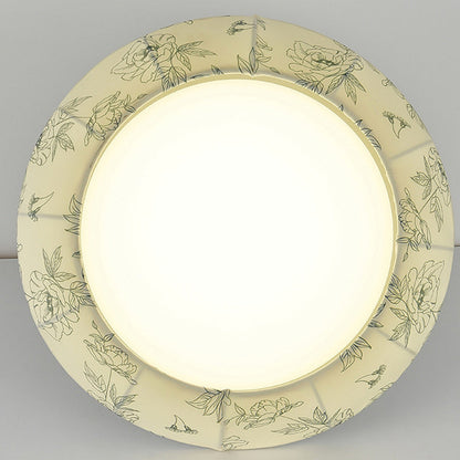 Traditional French Print Bowl Shape Round Iron Fabric LED Flush Mount Ceiling Light For Bedroom