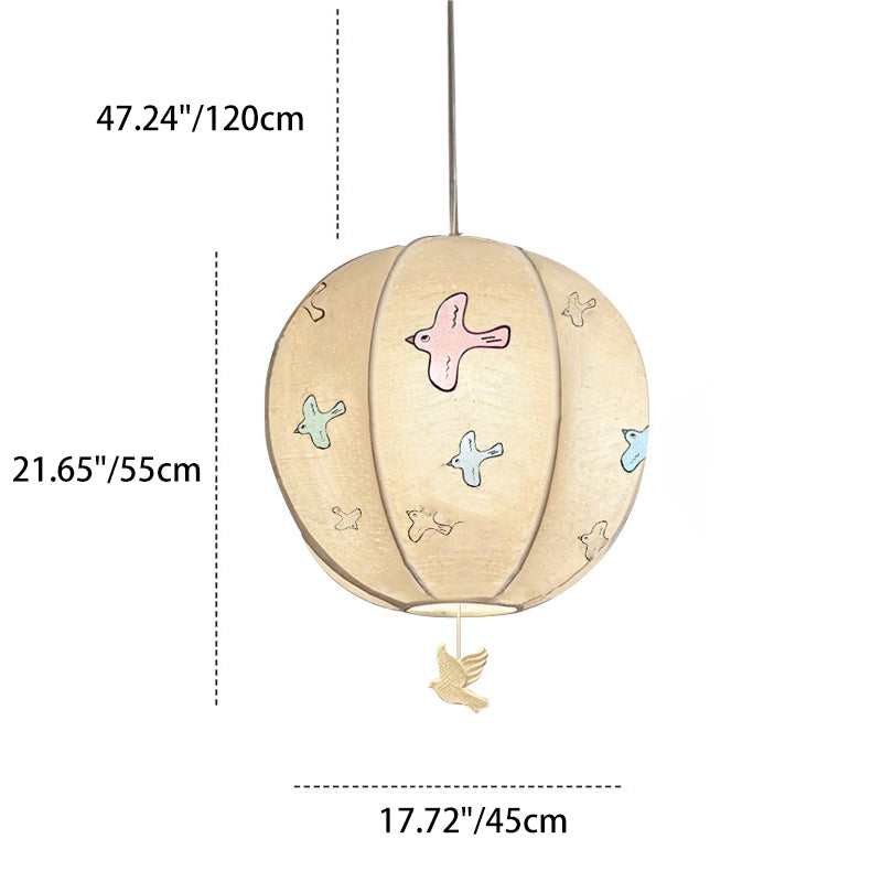 Contemporary Creative Kids Embroidery Peace Dove Round Hardware Fabric 1-Light Pendant Light For Bedroom