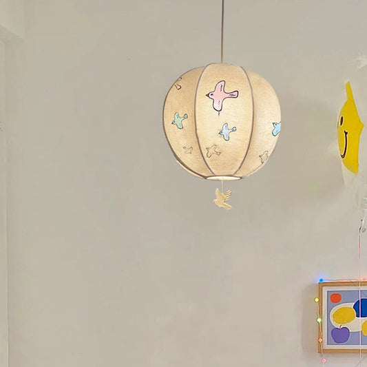 Contemporary Creative Kids Embroidery Peace Dove Round Hardware Fabric 1-Light Pendant Light For Bedroom