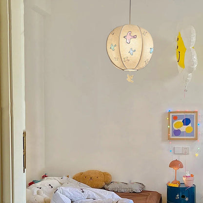 Contemporary Creative Kids Embroidery Peace Dove Round Hardware Fabric 1-Light Pendant Light For Bedroom