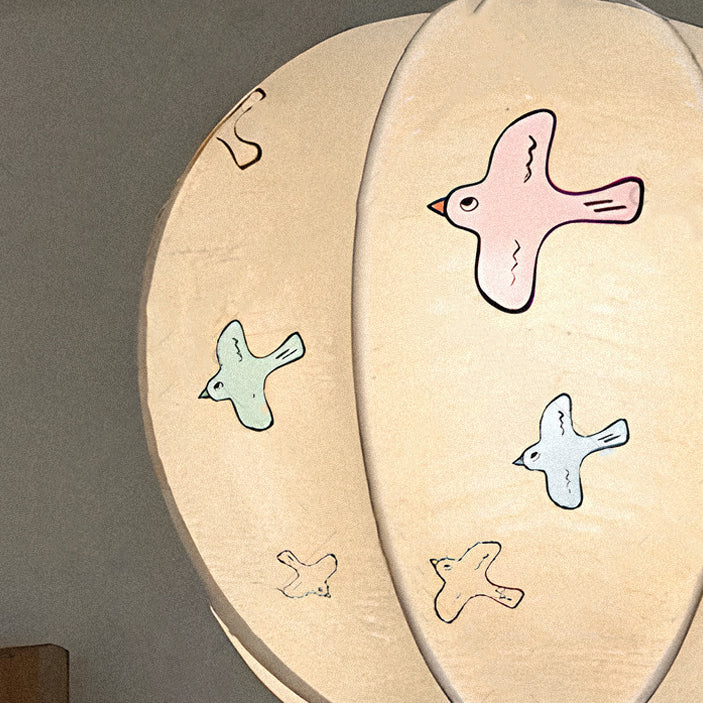 Contemporary Creative Kids Embroidery Peace Dove Round Hardware Fabric 1-Light Pendant Light For Bedroom