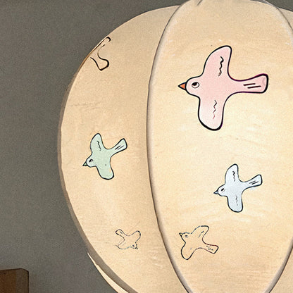 Contemporary Creative Kids Embroidery Peace Dove Round Hardware Fabric 1-Light Pendant Light For Bedroom