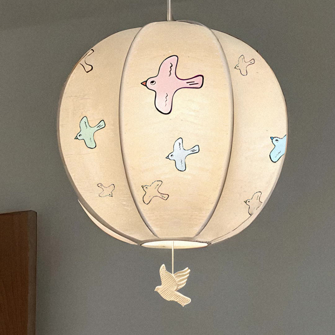 Contemporary Creative Kids Embroidery Peace Dove Round Hardware Fabric 1-Light Pendant Light For Bedroom