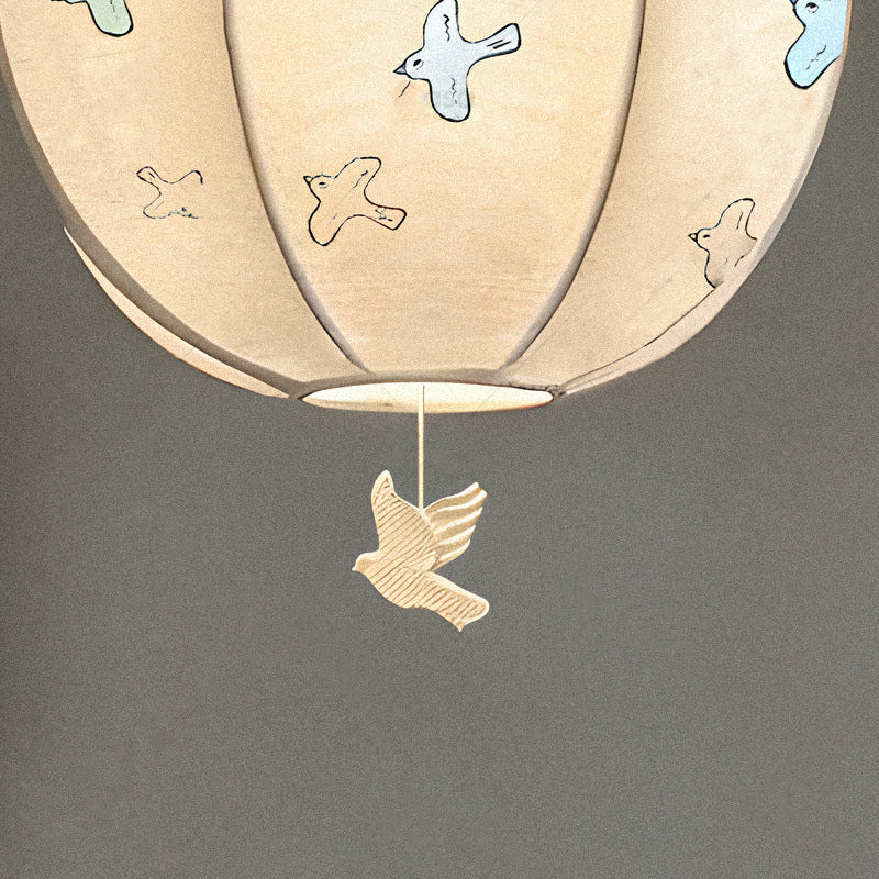 Contemporary Creative Kids Embroidery Peace Dove Round Hardware Fabric 1-Light Pendant Light For Bedroom