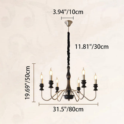 Traditional Vintage Candle Shape Ash Wood Alloy 6/8 Light Chandelier For Living Room