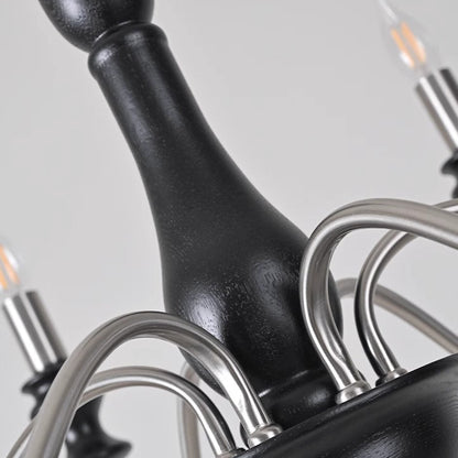 Traditional Vintage Candle Shape Ash Wood Alloy 6/8 Light Chandelier For Living Room