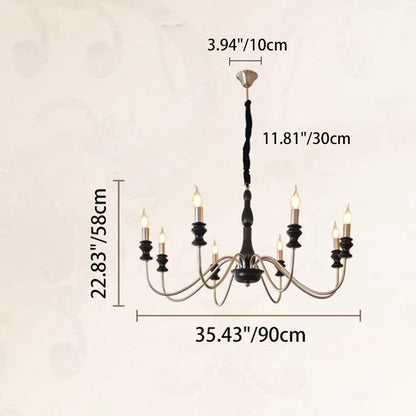 Traditional Vintage Candle Shape Ash Wood Alloy 6/8 Light Chandelier For Living Room