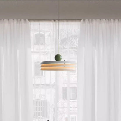 Contemporary Scandinavian Cream Round Iron Acrylic LED Pendant Light For Dining Room