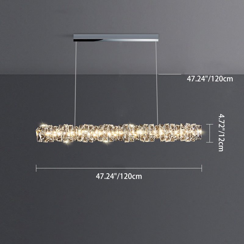 ثريا كريستال LED بتصميم خطي مستطيل الشكل من الفولاذ المقاوم للصدأ بتصميم فاخر لغرفة الطعام