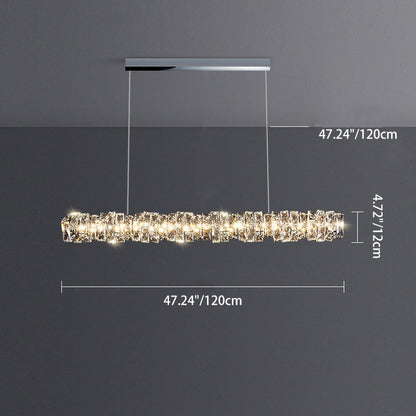ثريا كريستال LED بتصميم خطي مستطيل الشكل من الفولاذ المقاوم للصدأ بتصميم فاخر لغرفة الطعام