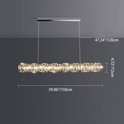 ثريا كريستال LED بتصميم خطي مستطيل الشكل من الفولاذ المقاوم للصدأ بتصميم فاخر لغرفة الطعام