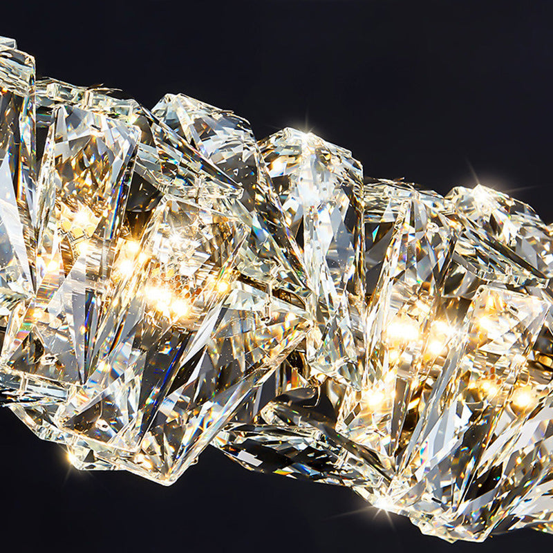 ثريا كريستال LED بتصميم خطي مستطيل الشكل من الفولاذ المقاوم للصدأ بتصميم فاخر لغرفة الطعام