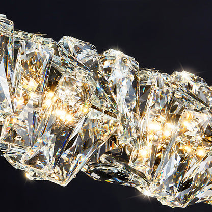 ثريا كريستال LED بتصميم خطي مستطيل الشكل من الفولاذ المقاوم للصدأ بتصميم فاخر لغرفة الطعام