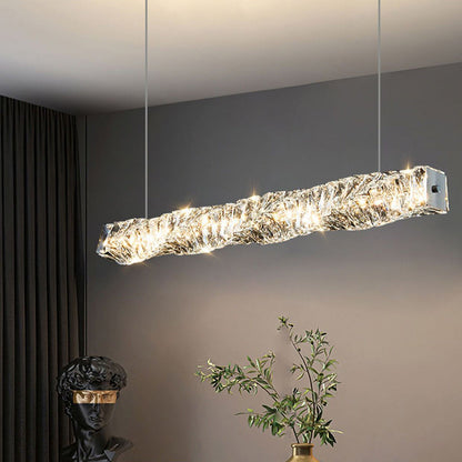 ثريا كريستال LED بتصميم خطي مستطيل الشكل من الفولاذ المقاوم للصدأ بتصميم فاخر لغرفة الطعام