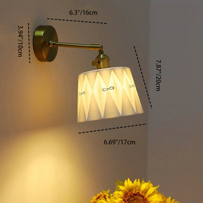 Traditional Japanese Trapezoid Round Copper Ceramic 1-Light Wall Sconce Lamp For Bedroom